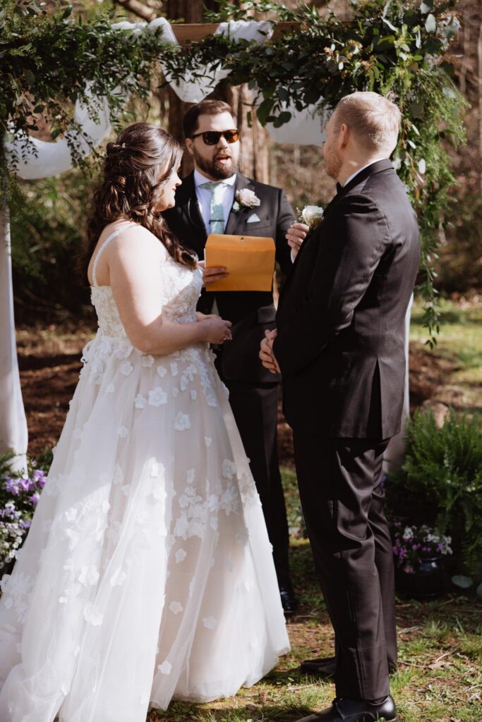 Newlyweds sharing vows.